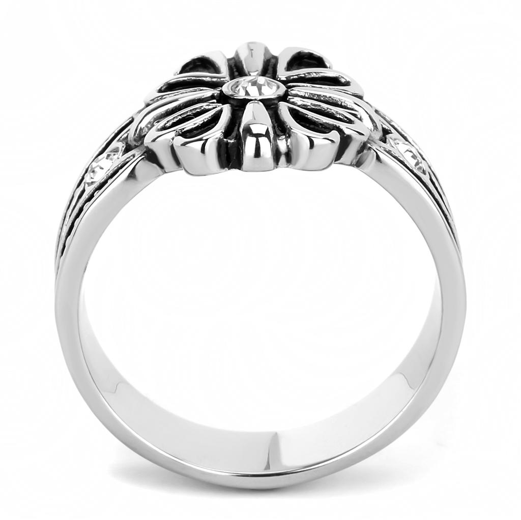 High polished (no plating) Stainless Steel Ring with Top Grade Crystal  in Clear