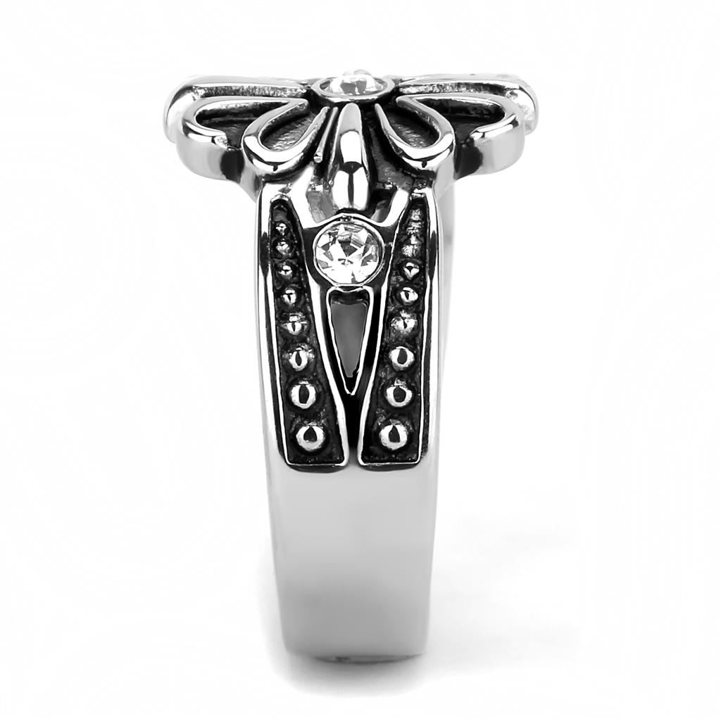High polished (no plating) Stainless Steel Ring with Top Grade Crystal  in Clear