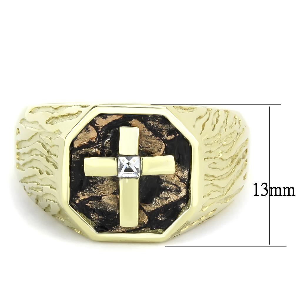 IP Gold(Ion Plating) Stainless Steel Ring with Top Grade Crystal  in Clear