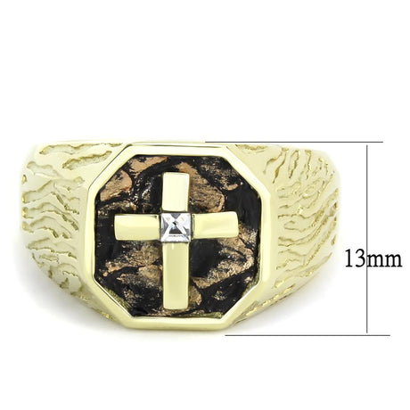 IP Gold(Ion Plating) Stainless Steel Ring with Top Grade Crystal  in Clear