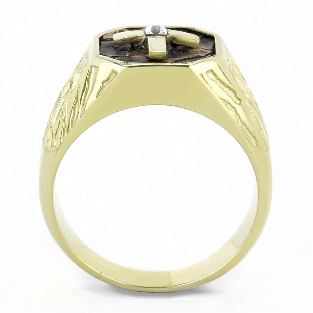 IP Gold(Ion Plating) Stainless Steel Ring with Top Grade Crystal  in Clear