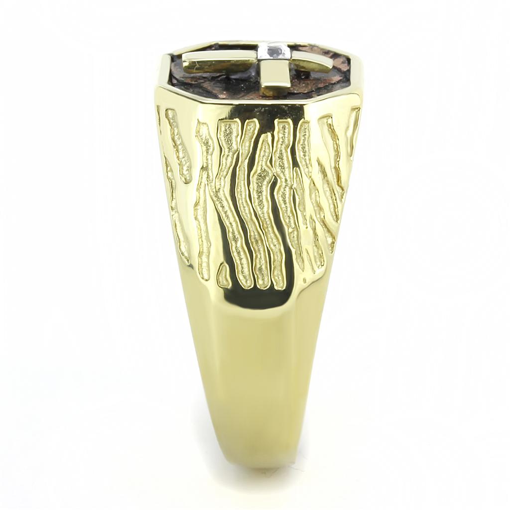 IP Gold(Ion Plating) Stainless Steel Ring with Top Grade Crystal  in Clear