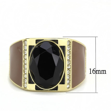 IP Gold(Ion Plating) Stainless Steel Ring with Synthetic Onyx in Jet