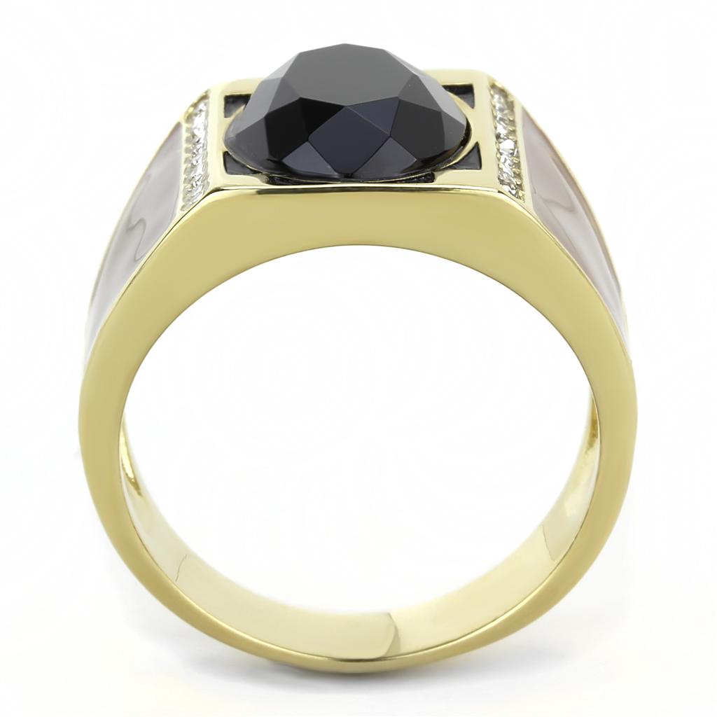 IP Gold(Ion Plating) Stainless Steel Ring with Synthetic Onyx in Jet