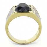 IP Gold(Ion Plating) Stainless Steel Ring with Synthetic Onyx in Jet