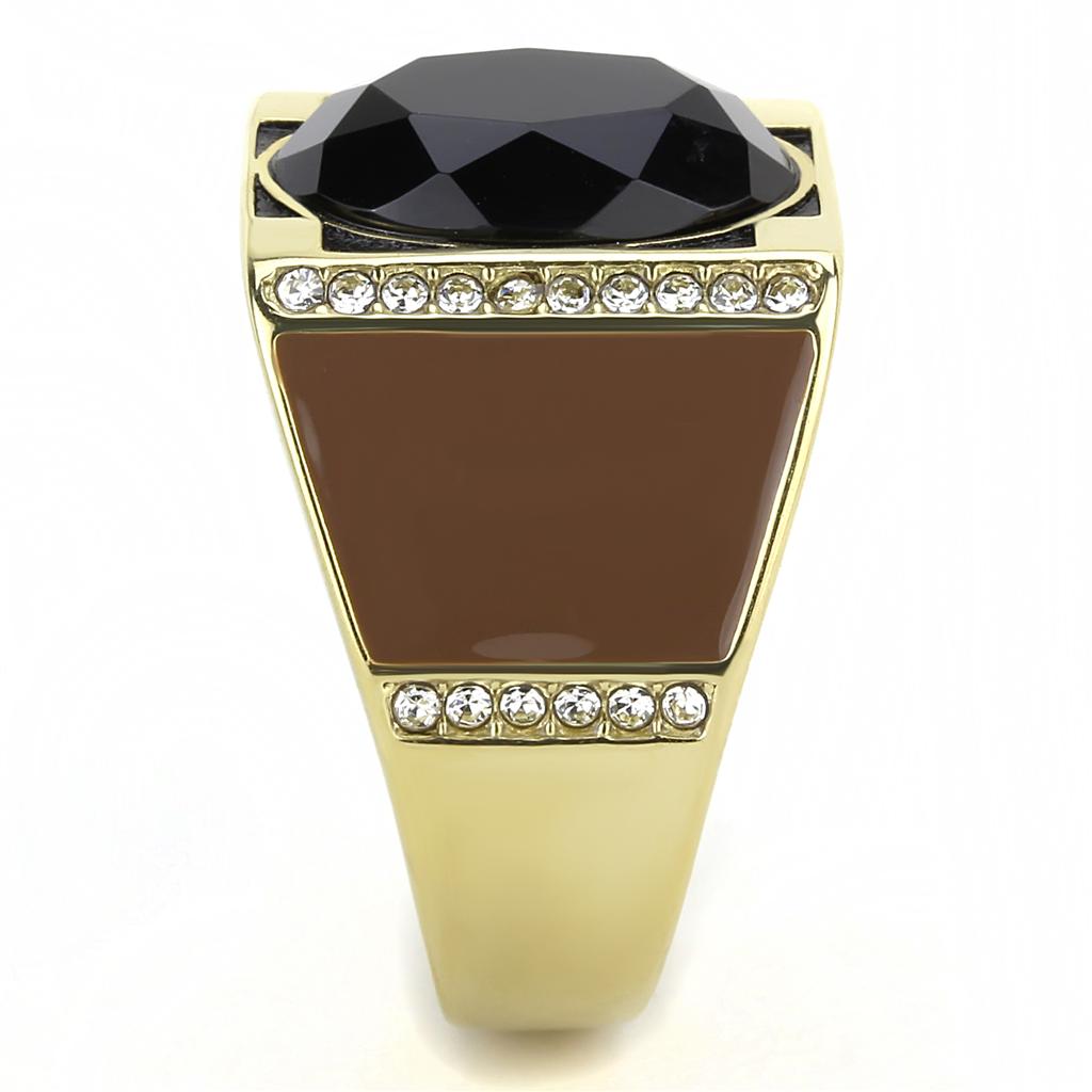 IP Gold(Ion Plating) Stainless Steel Ring with Synthetic Onyx in Jet