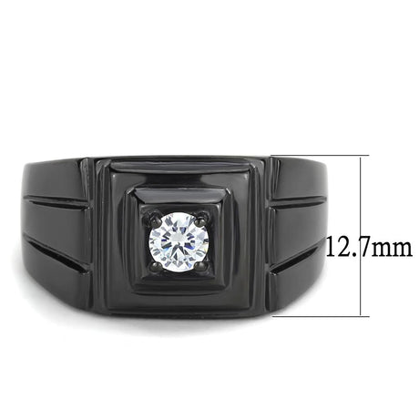 IP Black(Ion Plating) Stainless Steel Ring with AAA Grade CZ  in Clear