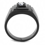 IP Black(Ion Plating) Stainless Steel Ring with AAA Grade CZ  in Clear