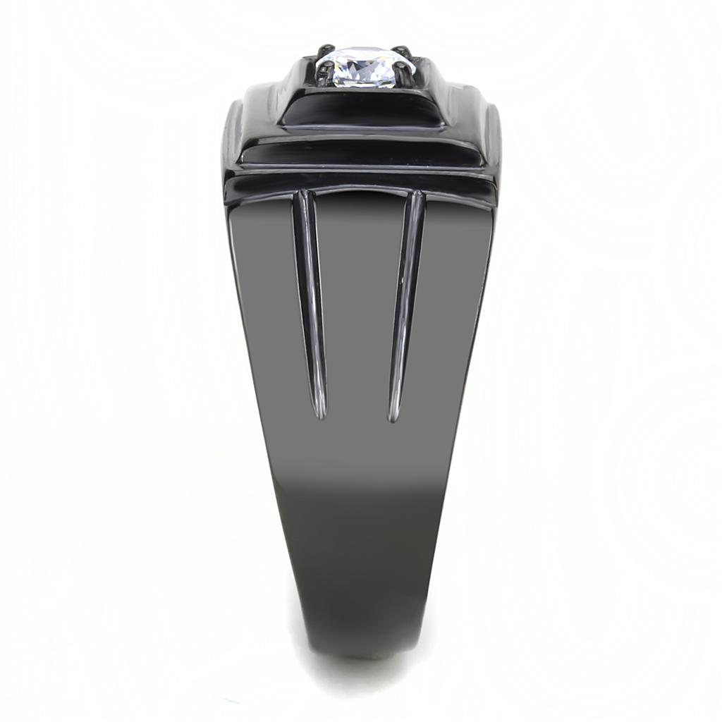 IP Black(Ion Plating) Stainless Steel Ring with AAA Grade CZ  in Clear
