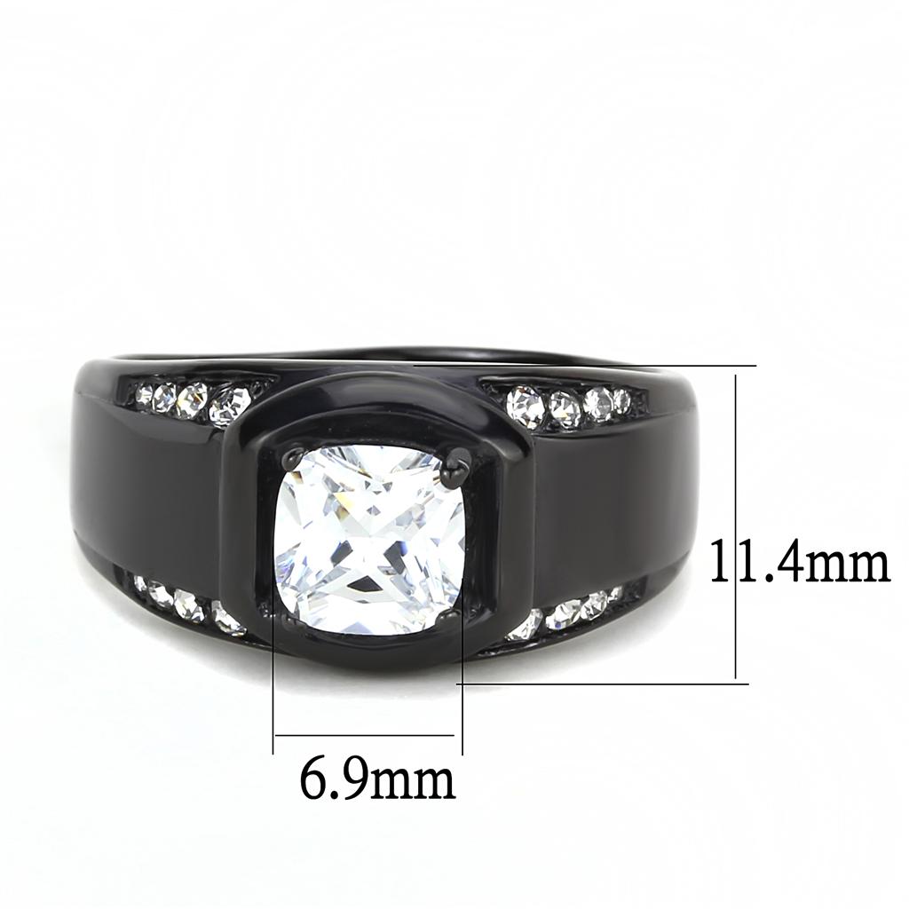 IP Black(Ion Plating) Stainless Steel Ring with AAA Grade CZ  in Clear