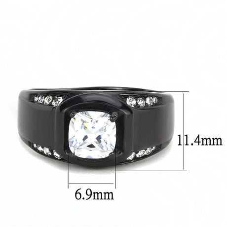 IP Black(Ion Plating) Stainless Steel Ring with AAA Grade CZ  in Clear