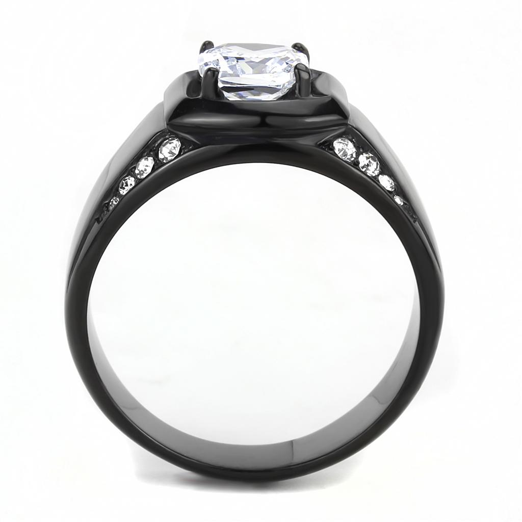 IP Black(Ion Plating) Stainless Steel Ring with AAA Grade CZ  in Clear