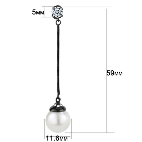 IP Black(Ion Plating) Stainless Steel Earrings with Synthetic Pearl in White