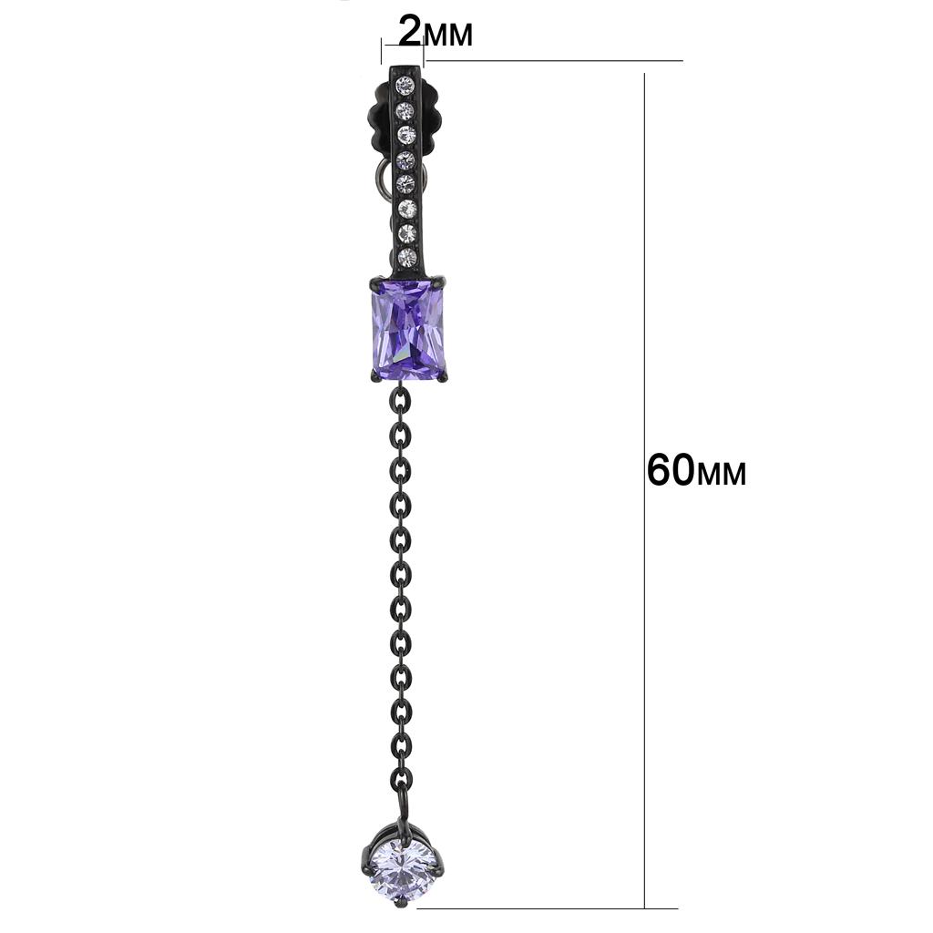 IP Black(Ion Plating) Stainless Steel Earrings with AAA Grade CZ  in Tanzanite