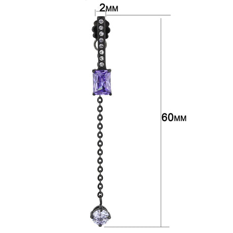 IP Black(Ion Plating) Stainless Steel Earrings with AAA Grade CZ  in Tanzanite