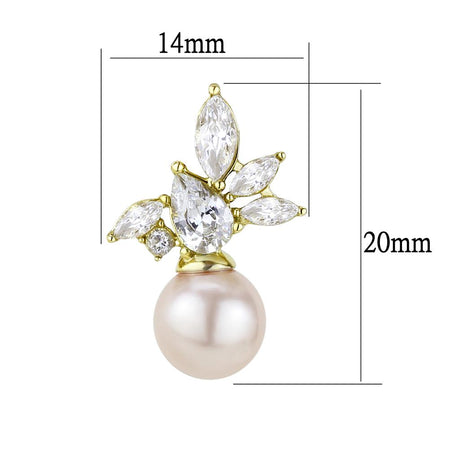 IP Gold(Ion Plating) Stainless Steel Earrings with Synthetic Pearl in Light Rose