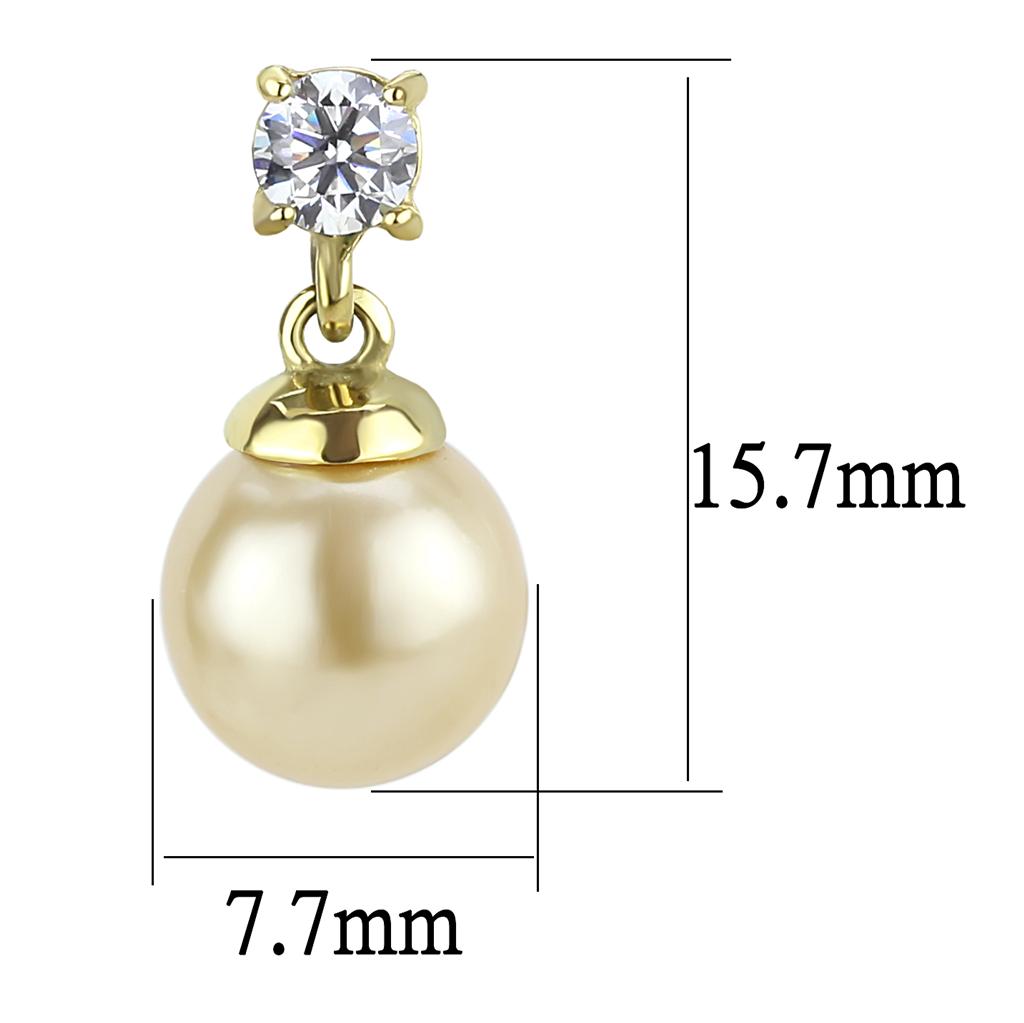 IP Gold(Ion Plating) Stainless Steel Earrings with Synthetic Pearl in Champagne