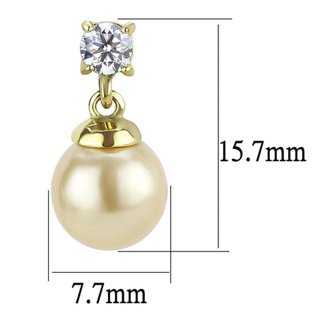 IP Gold(Ion Plating) Stainless Steel Earrings with Synthetic Pearl in Champagne