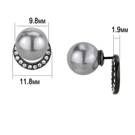 IP Black(Ion Plating) Stainless Steel Earrings with Synthetic Pearl in Light Gray