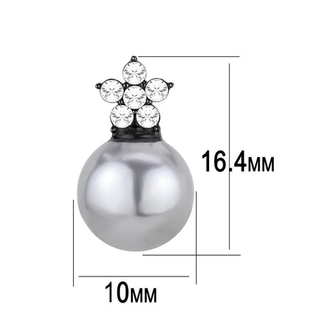 IP Black(Ion Plating) Stainless Steel Earrings with Synthetic Pearl in Light Gray