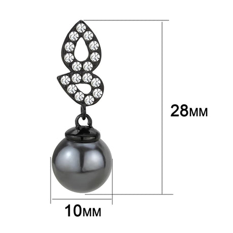 IP Black(Ion Plating) Stainless Steel Earrings with Synthetic Pearl in Gray