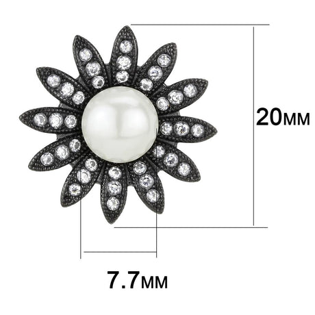 IP Black(Ion Plating) Stainless Steel Earrings with Synthetic Pearl in White