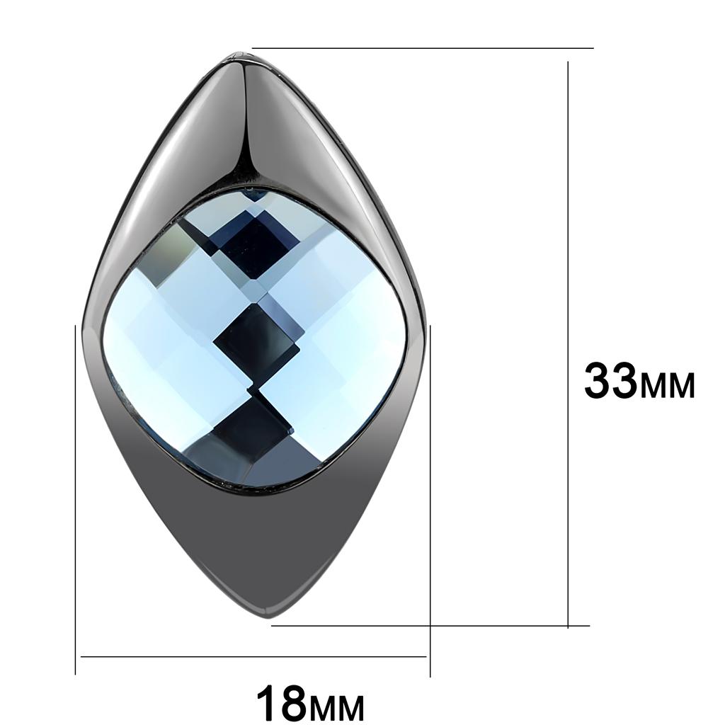 IP Light Black  (IP Gun) Stainless Steel Earrings with Synthetic Synthetic Glass in Light Sapphire