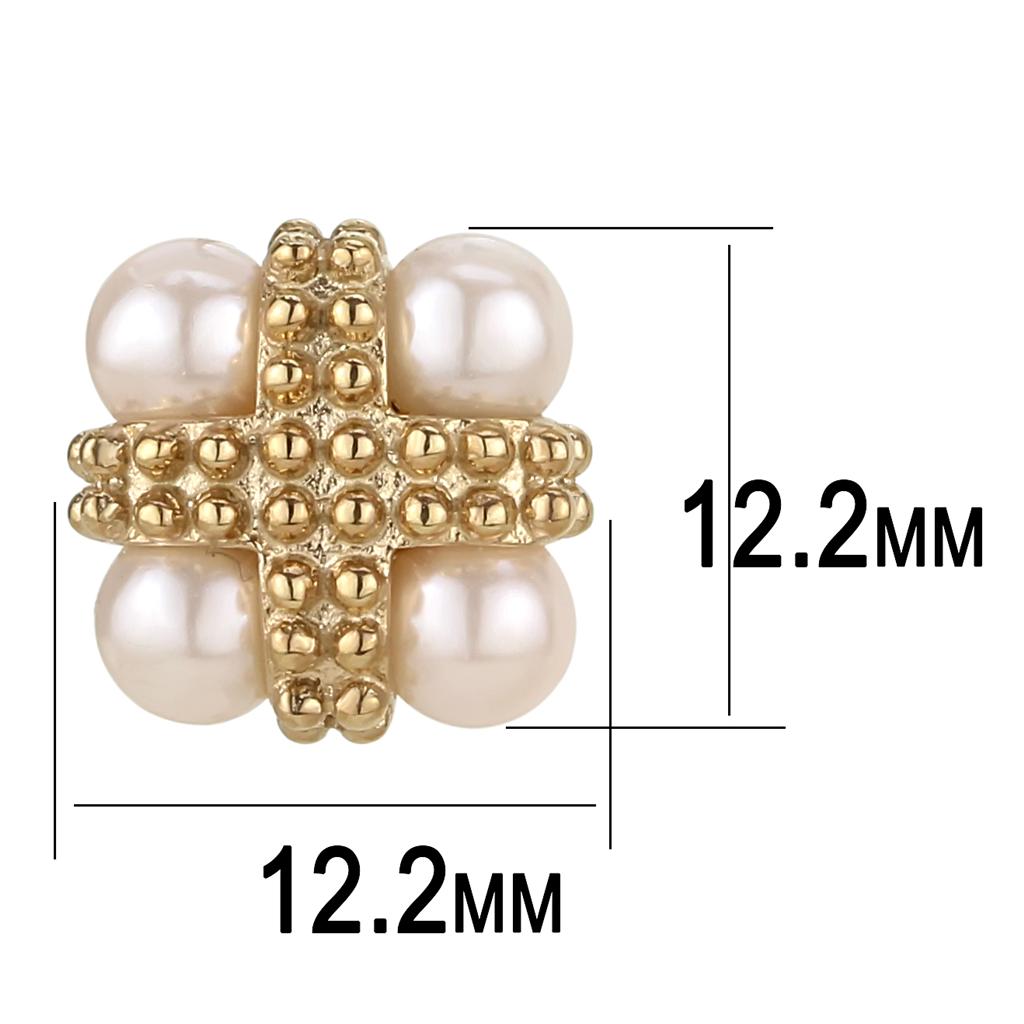 IP Rose Gold(Ion Plating) Stainless Steel Earrings with Synthetic Pearl in Light Rose