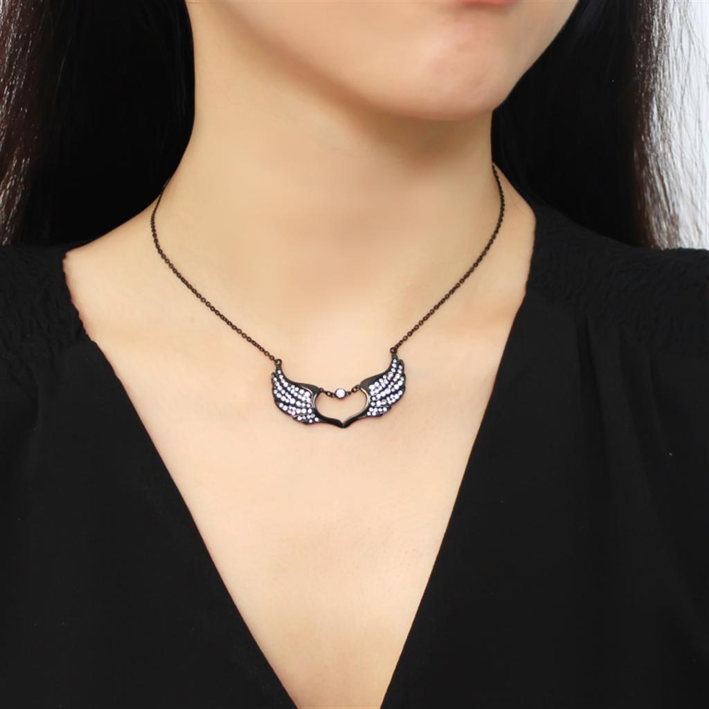 IP Black(Ion Plating) Stainless Steel Necklace with Top Grade Crystal  in Clear