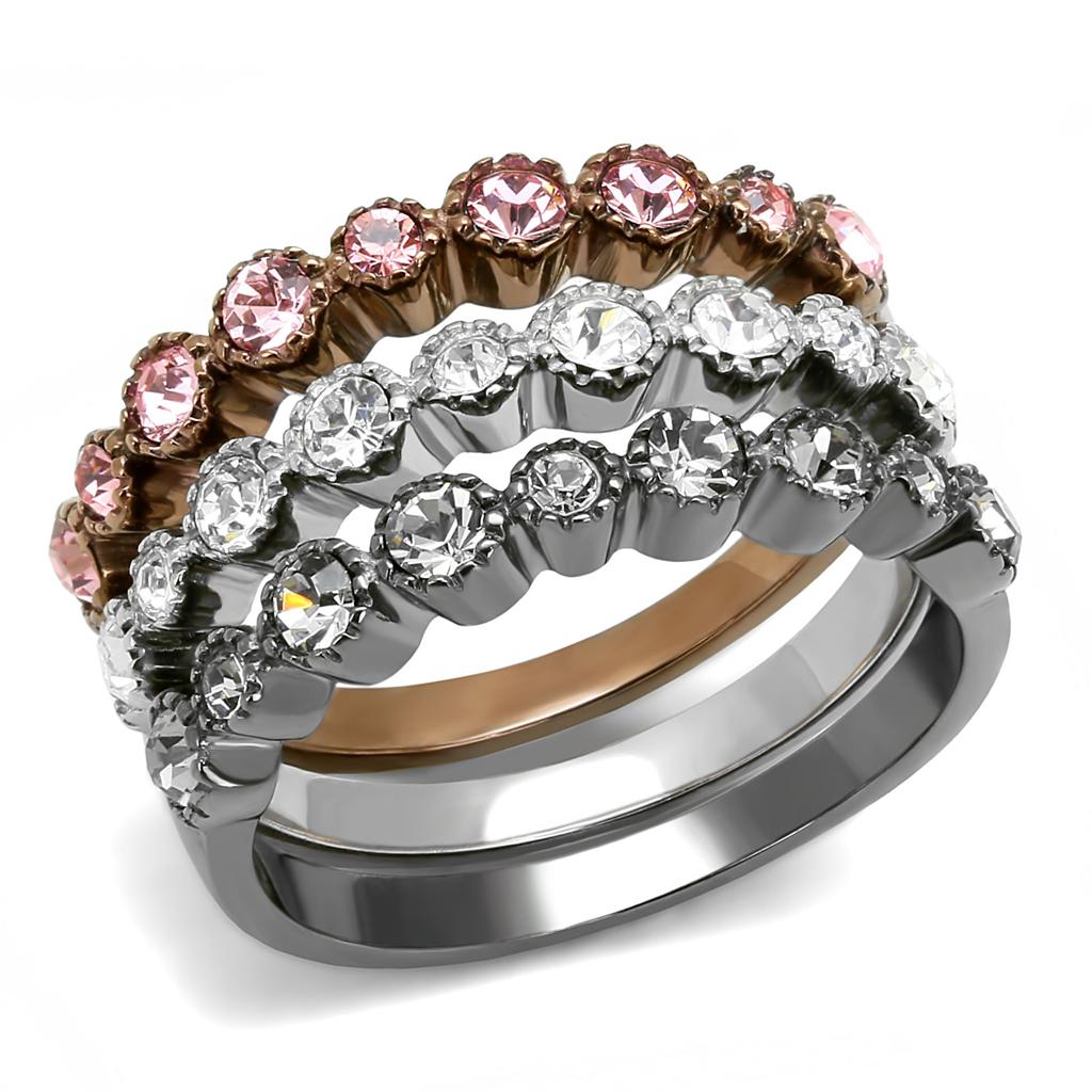 High polished (no plating) Stainless Steel Ring with Top Grade Crystal  in Clear