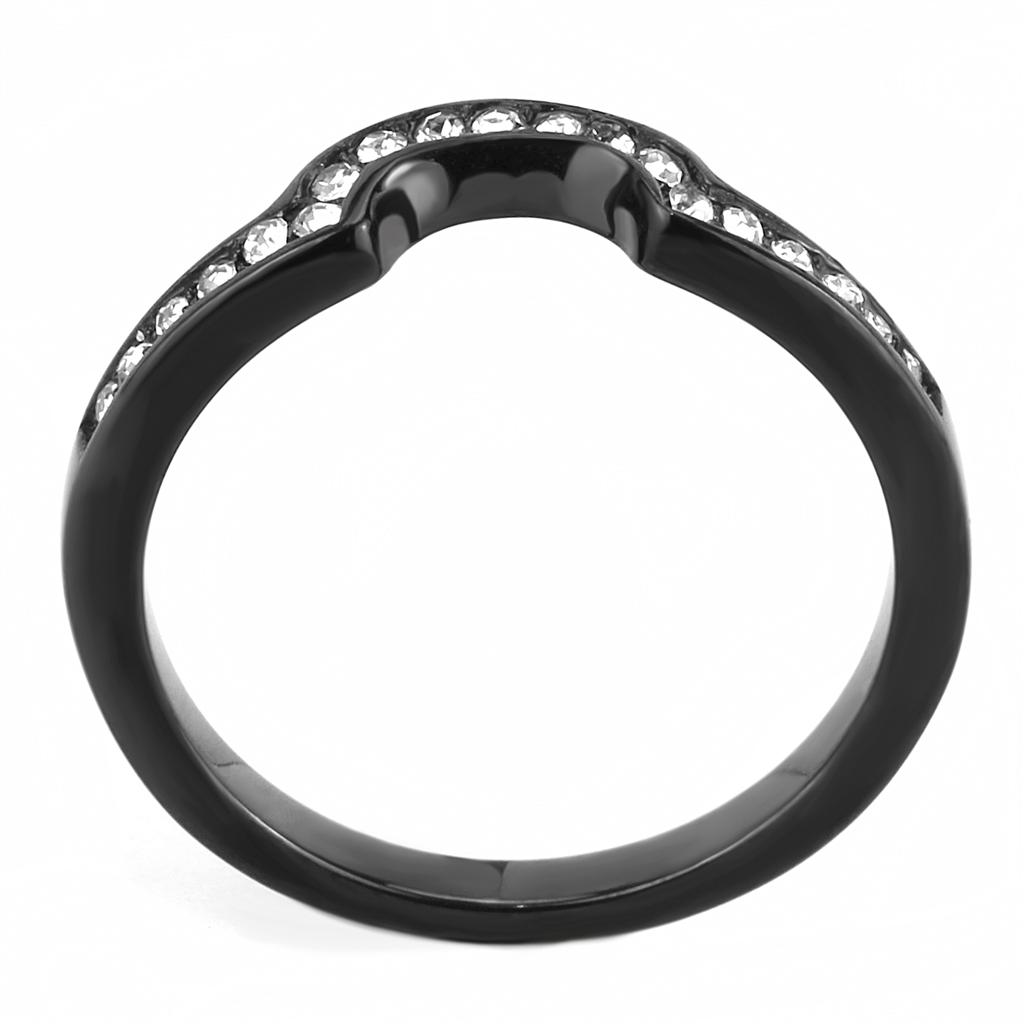 IP Black(Ion Plating) Stainless Steel Ring with Top Grade Crystal  in Clear