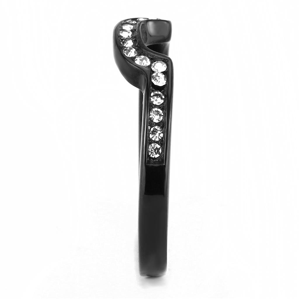 IP Black(Ion Plating) Stainless Steel Ring with Top Grade Crystal  in Clear
