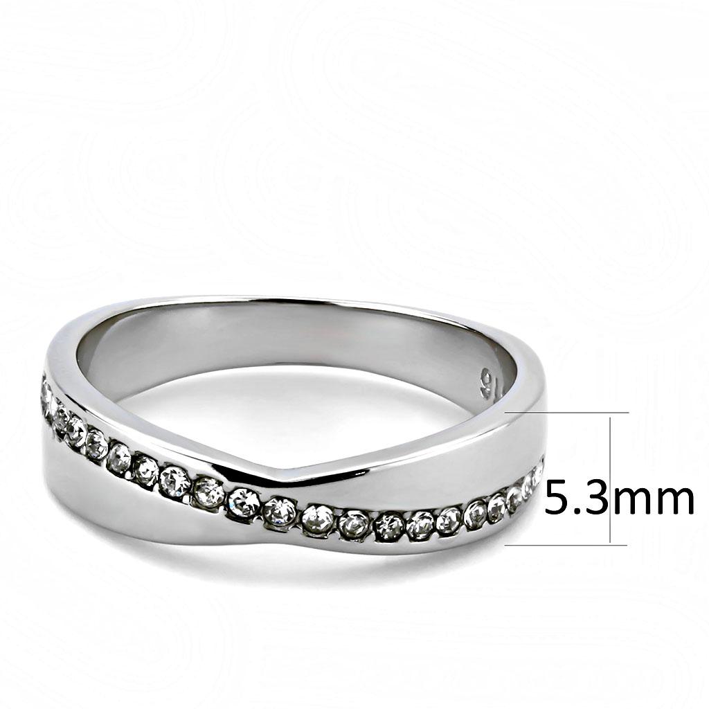 High polished (no plating) Stainless Steel Ring with Top Grade Crystal  in Clear