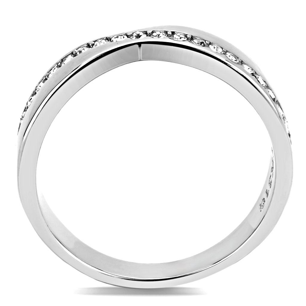 High polished (no plating) Stainless Steel Ring with Top Grade Crystal  in Clear
