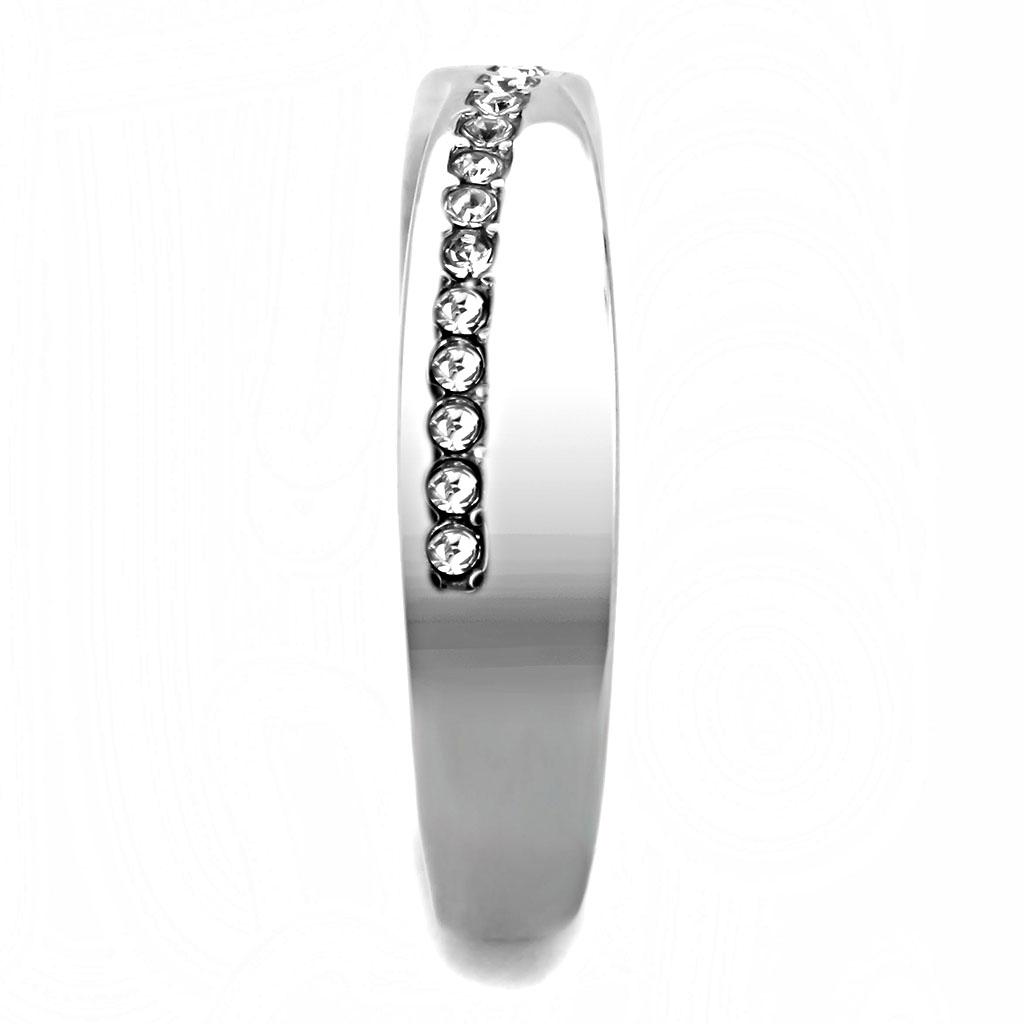 High polished (no plating) Stainless Steel Ring with Top Grade Crystal  in Clear