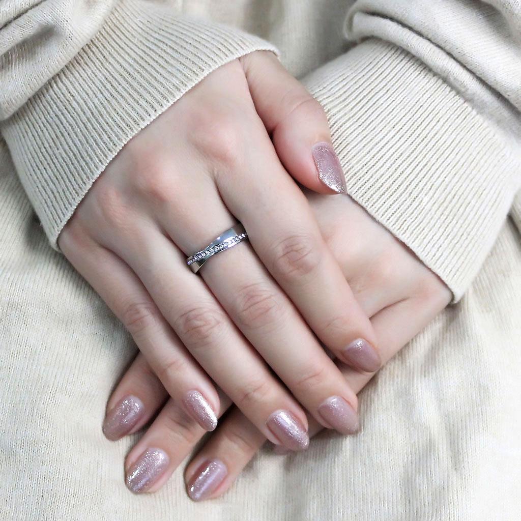 High polished (no plating) Stainless Steel Ring with Top Grade Crystal  in Clear
