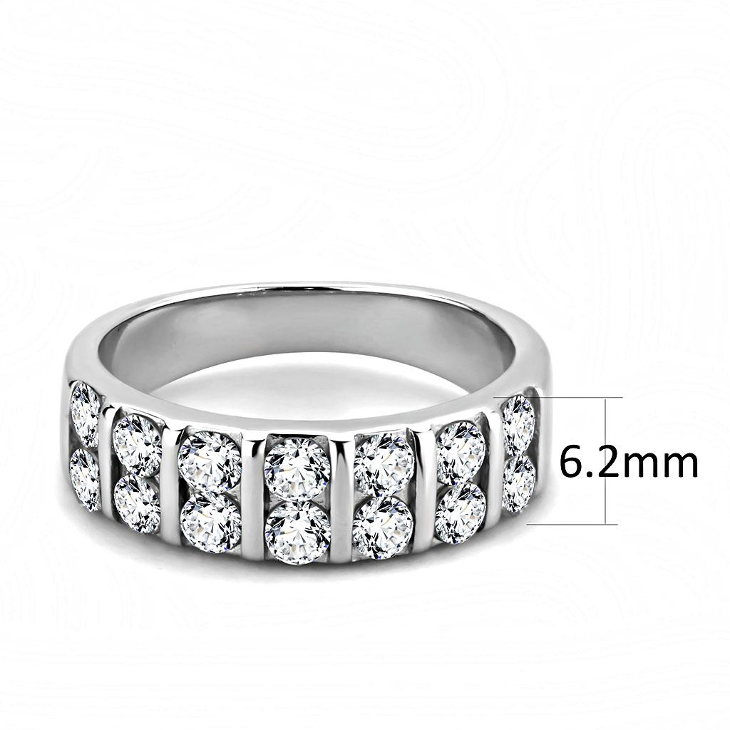 High polished (no plating) Stainless Steel Ring with AAA Grade CZ  in Clear