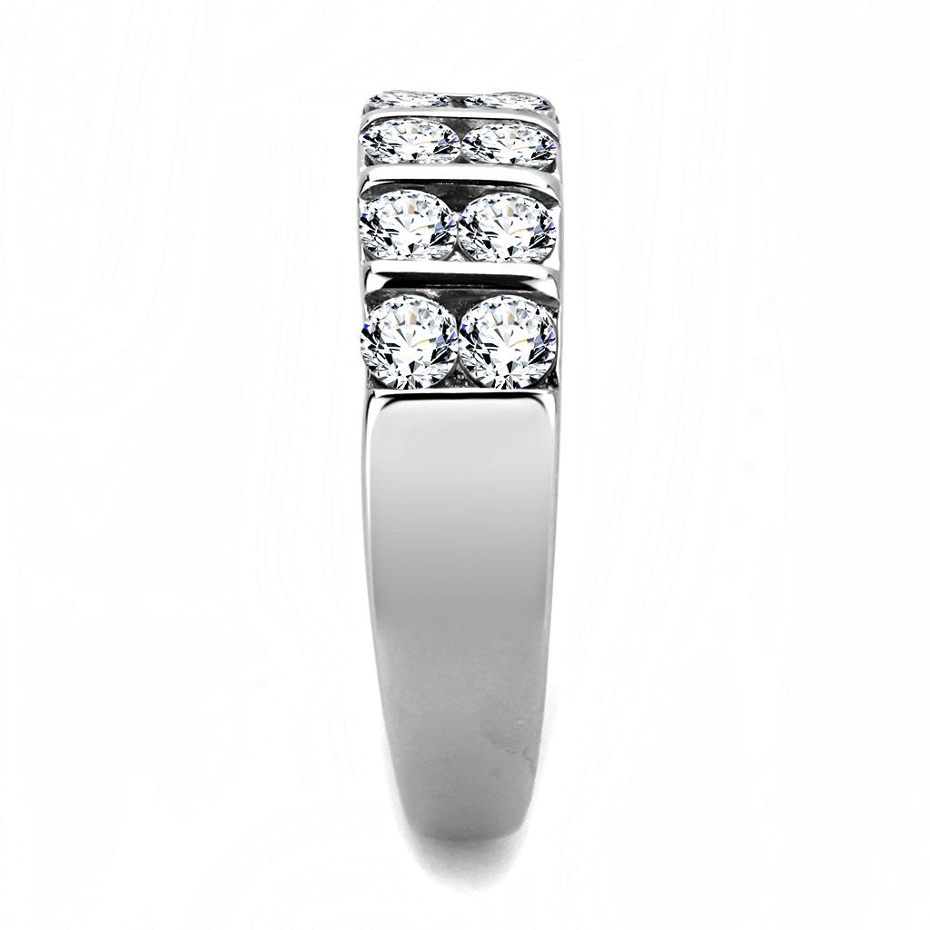 High polished (no plating) Stainless Steel Ring with AAA Grade CZ  in Clear