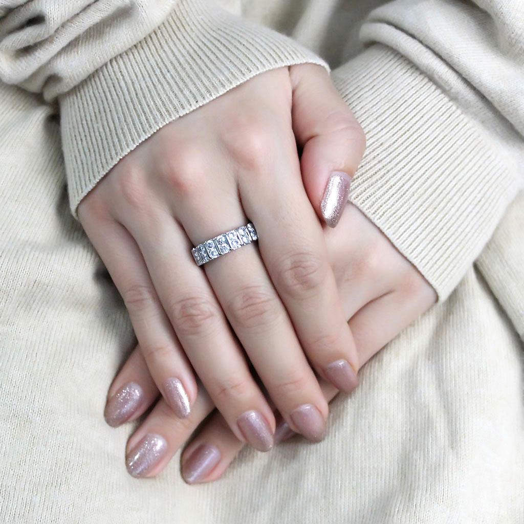 High polished (no plating) Stainless Steel Ring with AAA Grade CZ  in Clear