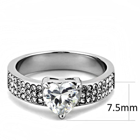 High polished (no plating) Stainless Steel Ring with AAA Grade CZ  in Clear