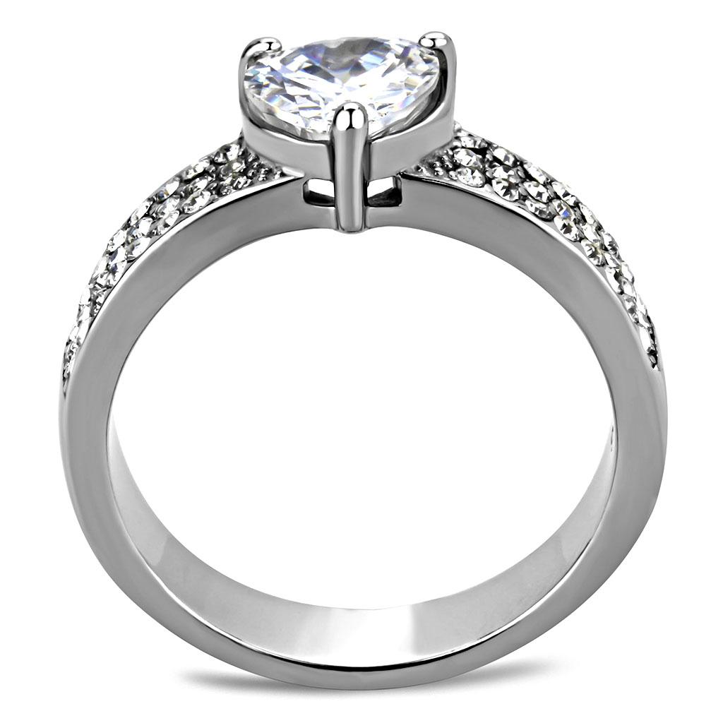 High polished (no plating) Stainless Steel Ring with AAA Grade CZ  in Clear