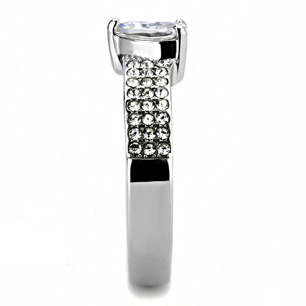 High polished (no plating) Stainless Steel Ring with AAA Grade CZ  in Clear