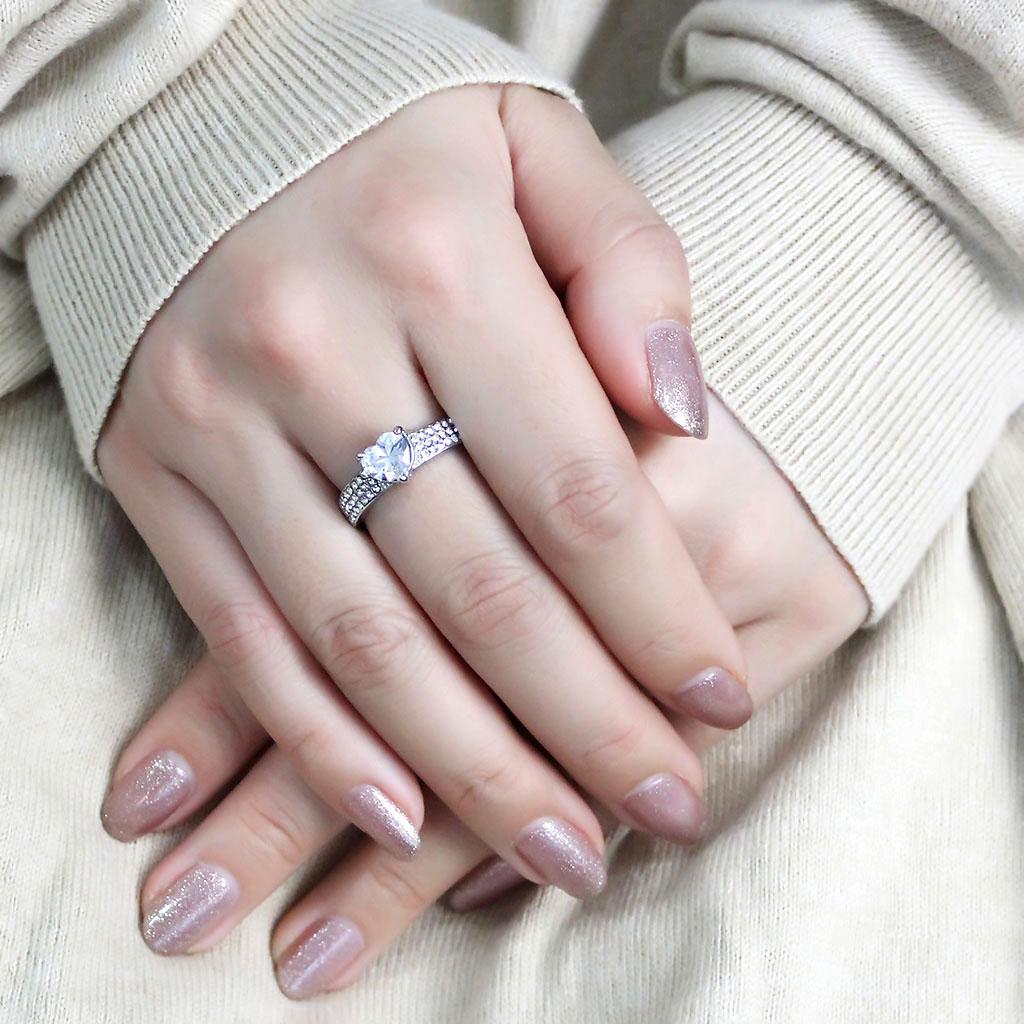 High polished (no plating) Stainless Steel Ring with AAA Grade CZ  in Clear