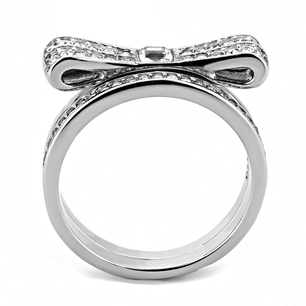 High polished (no plating) Stainless Steel Ring with Top Grade Crystal  in Clear