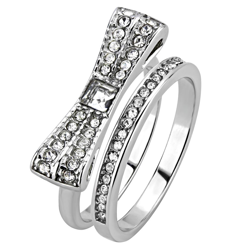 High polished (no plating) Stainless Steel Ring with Top Grade Crystal  in Clear