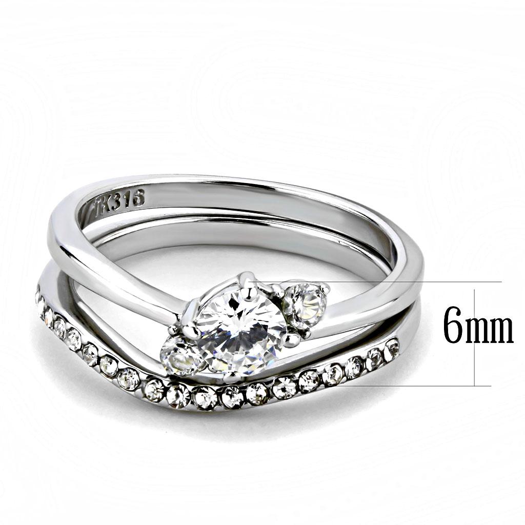 High polished (no plating) Stainless Steel Ring with AAA Grade CZ  in Clear