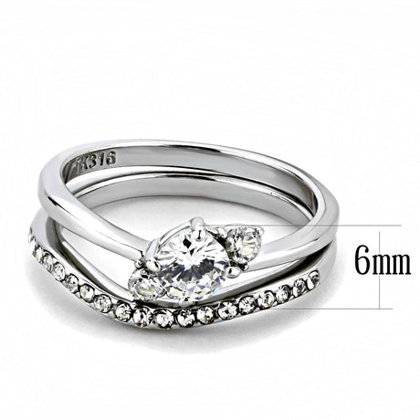 High polished (no plating) Stainless Steel Ring with AAA Grade CZ  in Clear