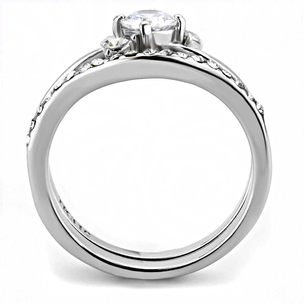 High polished (no plating) Stainless Steel Ring with AAA Grade CZ  in Clear