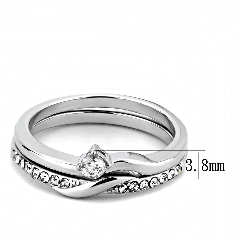 High polished (no plating) Stainless Steel Ring with AAA Grade CZ  in Clear