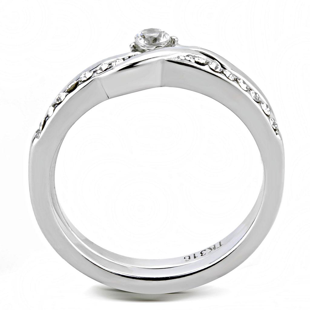 High polished (no plating) Stainless Steel Ring with AAA Grade CZ  in Clear
